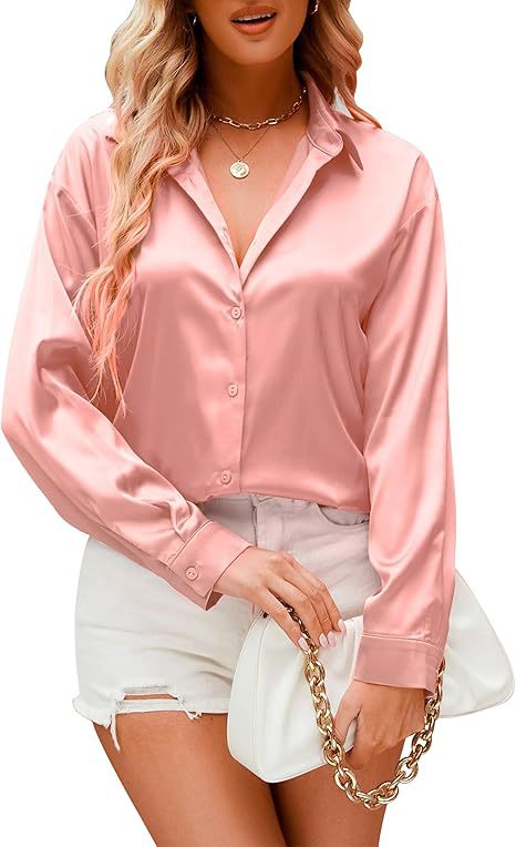 Versatile Satin Silk Button-Down Womens Blouse