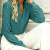 New V-neck Lace-trimmed Patchwork Long-sleeve Top