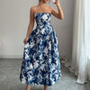 Womens Strapless Printed Casual A Line Dress