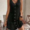 Women's Summer Sleeveless Ruffle Decor Casual Dress With Front Button