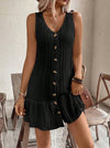 Women's Summer Sleeveless Ruffle Decor Casual Dress With Front Button