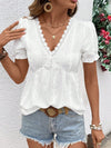 Top t-shirt da donna casual tinta unita scollo a V con pizzo