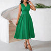Solid-color Dress With A V-neck For An Elegant Sophisticated Look