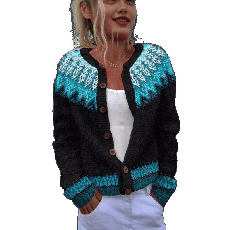 Digital Printing Cardigan Knitted Coat