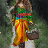 Vintage Printed V-neck Multi-color Long Sleeve Dress