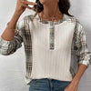 Casual Simple Retro Style Texture Fabric Plaid Stitching Top For Women