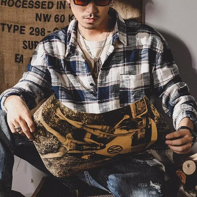 Retro Plaid Shirt Men's Long Sleeve Loose All-matching