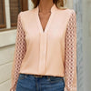 New V-neck Lace-trimmed Patchwork Long-sleeve Top