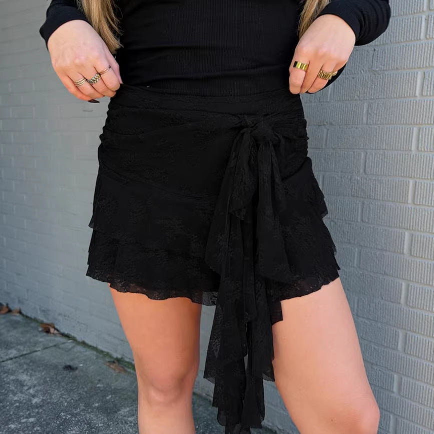 Womens Summer Floral Lace Mini Skirt Irregular Design