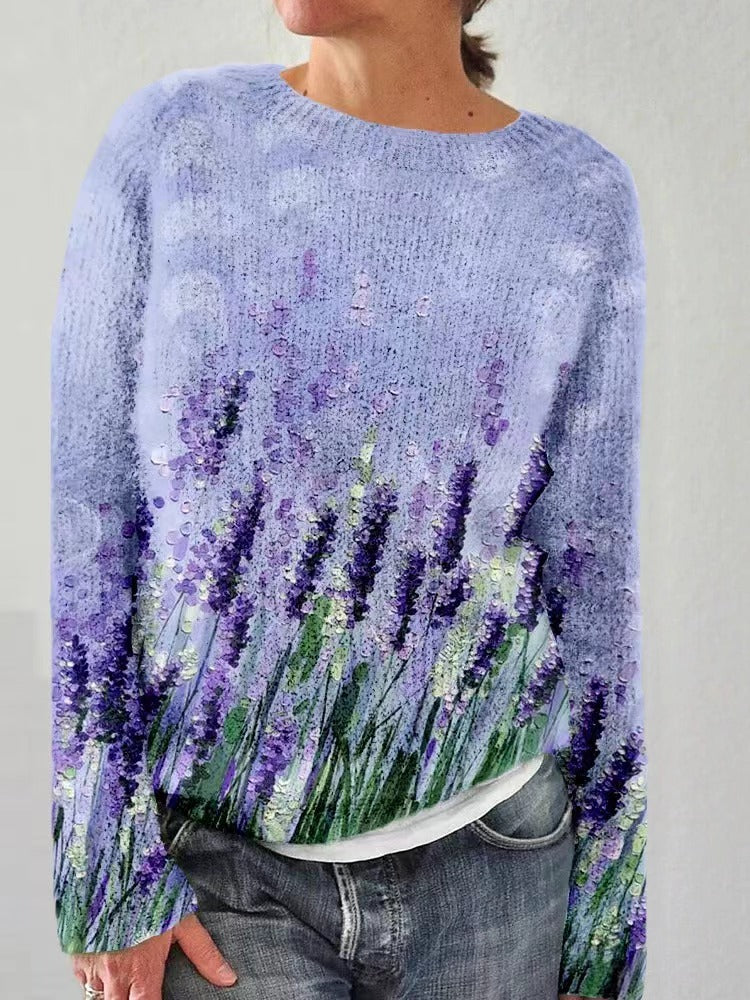 Ladies' 3D Printed Sweater Casual Loose Long Sleeved Knitted Top - A Fashionable And Comfortable Choice For Daily Wear