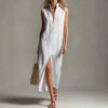 Sleeveless Zippered Stand Collar Fashionable Slit Casual Dress