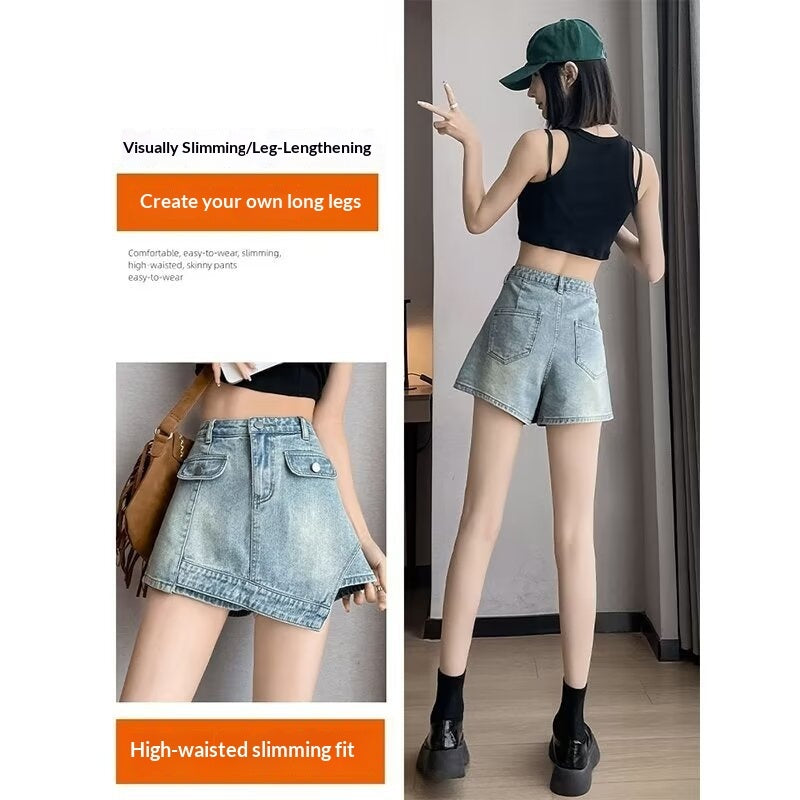 Nuovi pantaloncini in denim casual alla moda a vita alta stile retrò