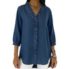 Camicia da donna casual con scollo a V e balze in stile denim