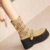 Platform Wedge Booties Women's Belt Buckle Muffin Middle Boots