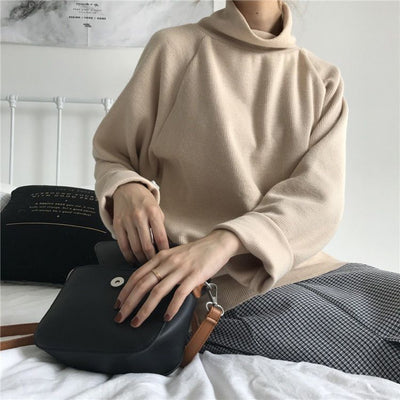 Women's Pure Color All-matching Half-high Collar Long Sleeves Top