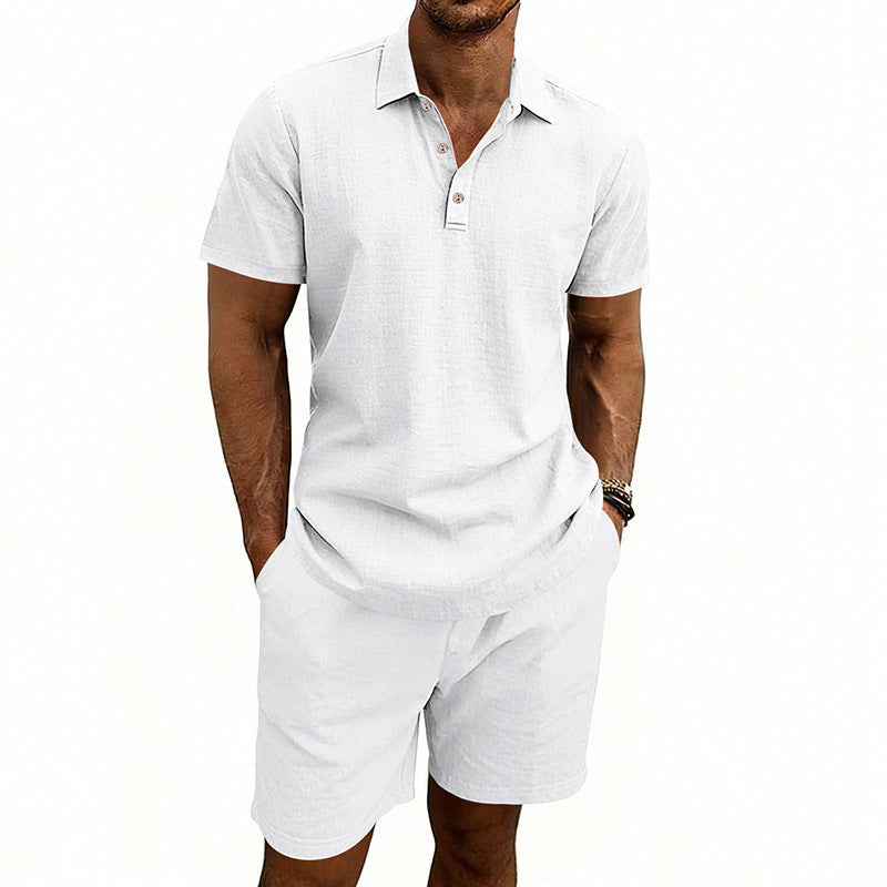 Set di pantaloncini e camicia a maniche corte casual da uomo in lino