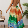 Ladies' Neck Hanging Peacock Element Printed Casual Dress