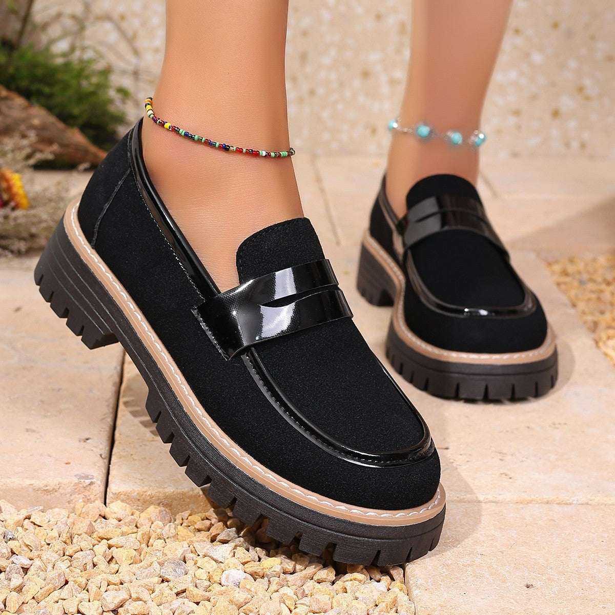 Plus Size Casual Matte Chunky Heel Platform Loafers