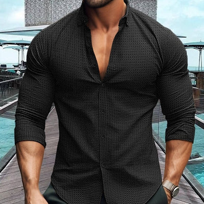 European And American Men's Solid Color Long-sleeved Shirt