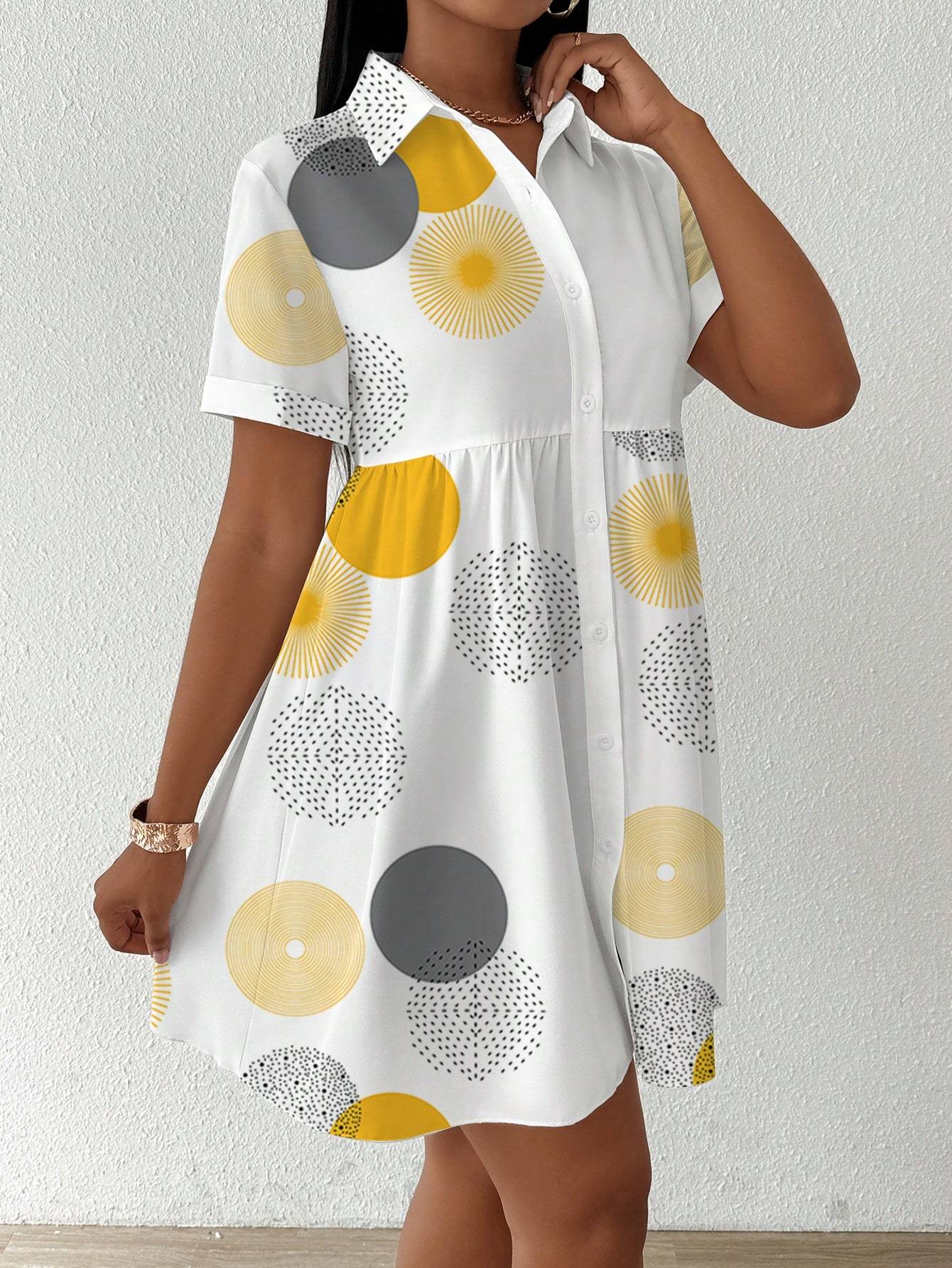 Clasi Button-Front Short Sleeve All-Over Print Casual Short Dress Women Shirt