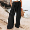 Womens Elastic Casual Solid-color Wide-leg Pants