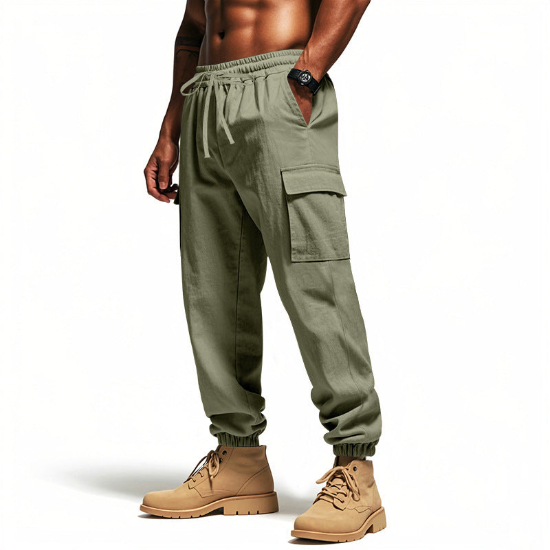 Loose Multi-pocket Workwear Ankle Banded Slacks