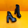 Women's Chunky Heel Short Patent Leather Lace-up Martin Boots