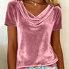 Nuova T-shirt in velluto sexy a maniche corte, girocollo, tinta unita