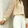 New V-neck Lace-trimmed Patchwork Long-sleeve Top