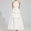Flowy Ruffled Wedding Dress With A Halter Neckline