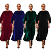 Women's Fashion Elegant Gold Velvet Waist-tight Batwing Sleeve Dress