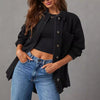 Women's Denim Jacket Large Pocket Button Long Sleeve Split Denim