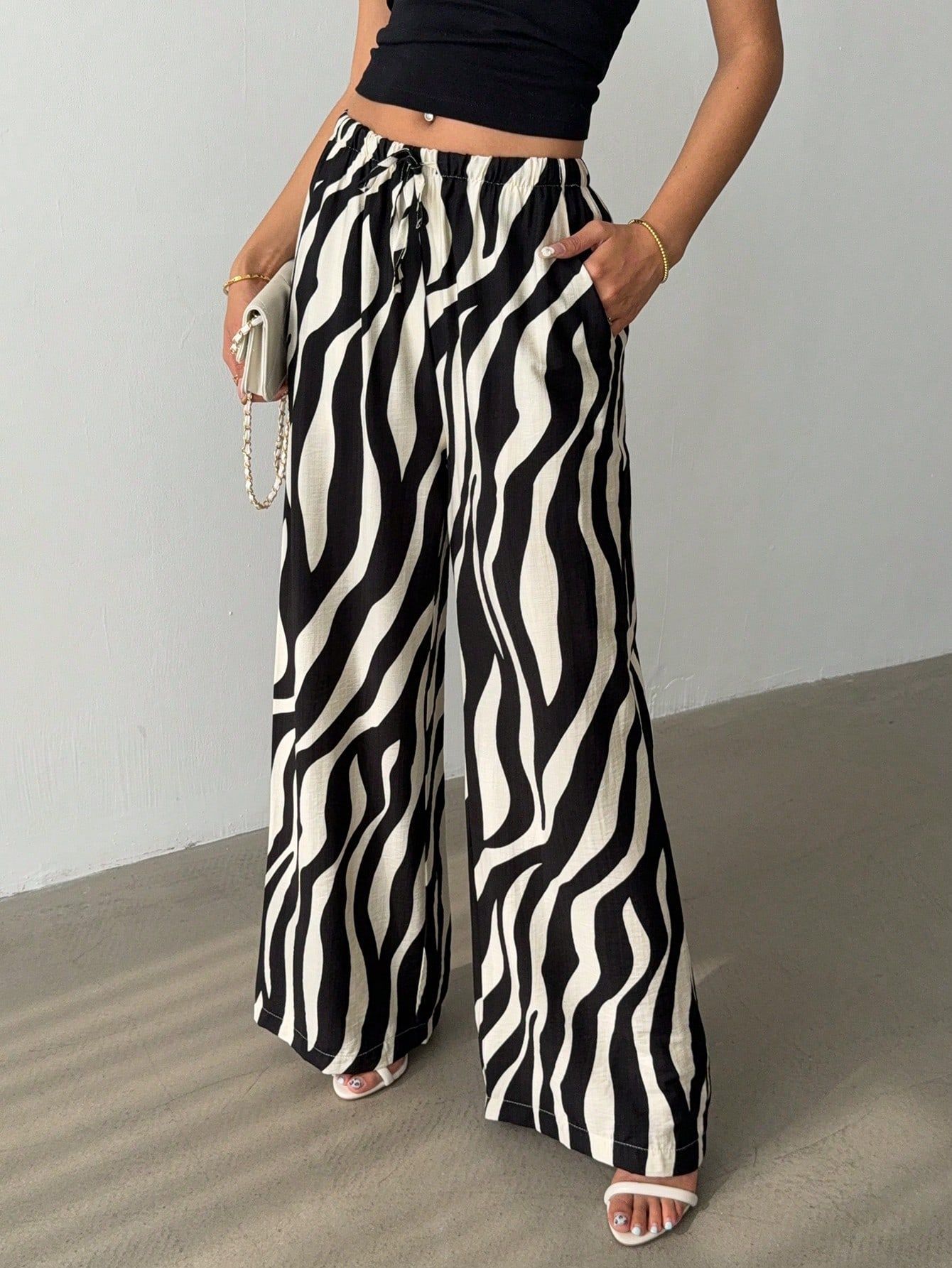 Pantaloni Eleganti A Gamba Larga Stampati Da Donna