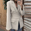 Womens Fashion Solid-Color Long-Sleeve Cardigan With Tie-Back Design