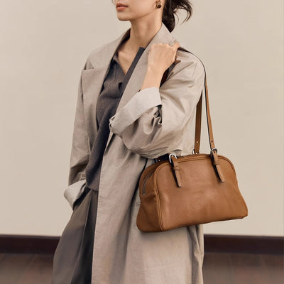 Borsa a tracolla portatile in vera pelle, grande capacità, stile retrò casual da donna