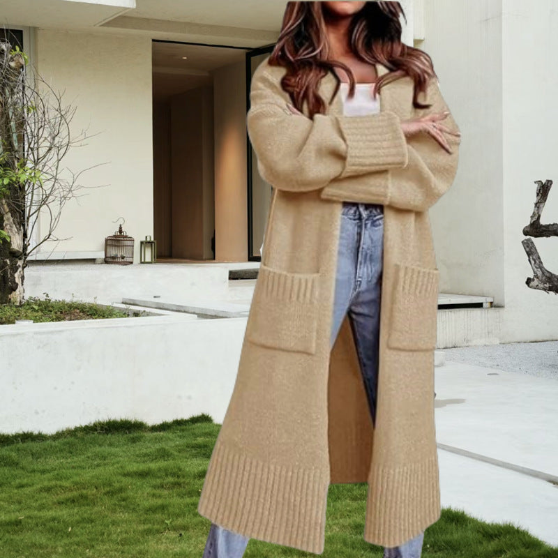 Cardigan lungo con tasche larghe e maglione cappotto