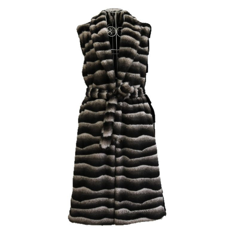 Warm Large Lapel Zebra Belt Plus Size Vest