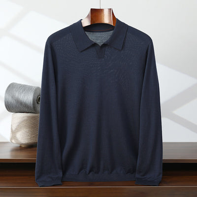 Men's Thin Worsted Pure Wool Sweater POLO Lapel Shirt