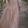 Womens Cotton-Linen Swing Midi Dress