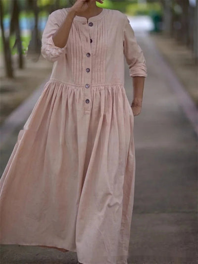 Womens Cotton-Linen Swing Midi Dress