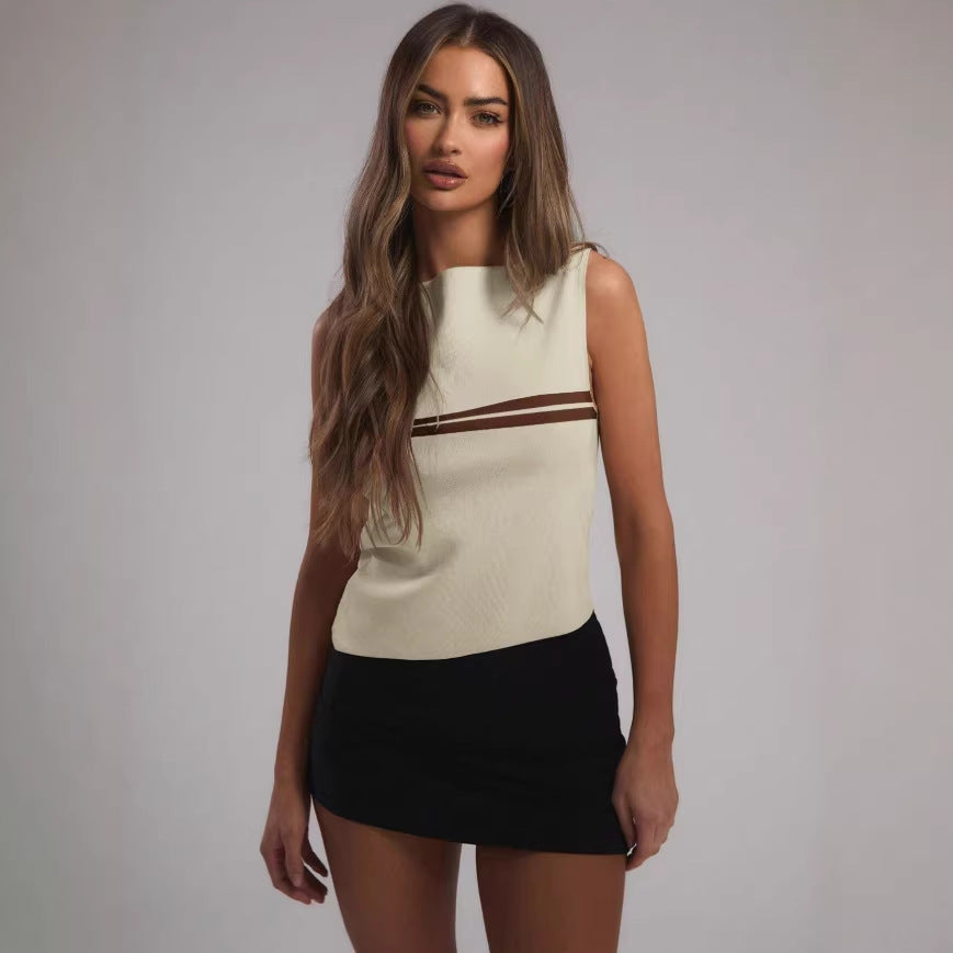 Canotta in maglia a righe stile Chanel, top estivo da donna, capospalla snellente, maglietta intima senza maniche