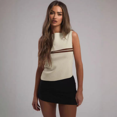 Canotta in maglia a righe stile Chanel, top estivo da donna, capospalla snellente, maglietta intima senza maniche