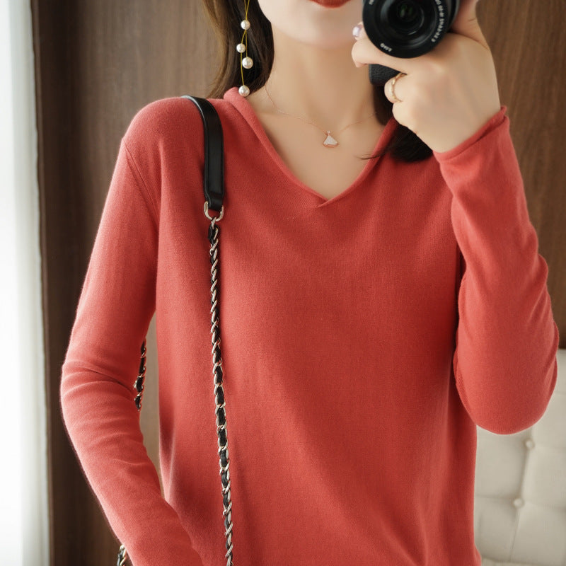 V-neck Long Sleeve Women's Knitwear Top