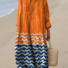 Resort Style Printed Long Sleeve For Women Loose Fitting V Neck Maxi Dress