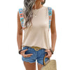 European And American Loose Top Ethnic Style Round Neck Ribbon Stitching T-shirt For Women