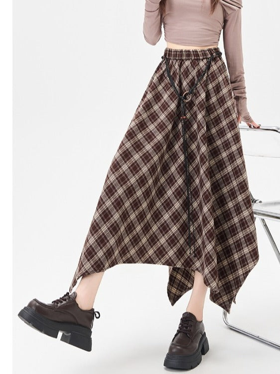 Irregular Plaid Skirt Women's Retro Plaid