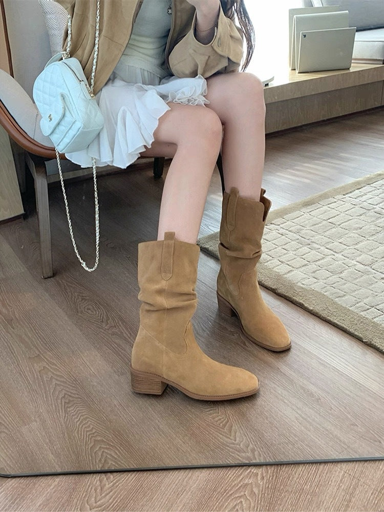 Stivali Martin in pelle con tacco alto e rialzo piccolo