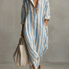 Loose V-neck Long Striped Shirt Dress