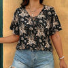Camicetta in chiffon a maniche a balze con scollo a V e allacciatura taglie forti