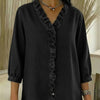Camicia da donna casual con scollo a V e balze in stile denim